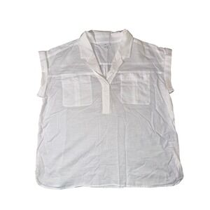 J Jill Women's utility‎ pop over White cap sleeve Shirt Top Collared Pockets